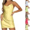 HGps8w Women Spaghetti Strap Satin Silk Mini Club Dress Sexy Cowl Neck Backless Short Bodycon Party Cocktail Dresses view 2
