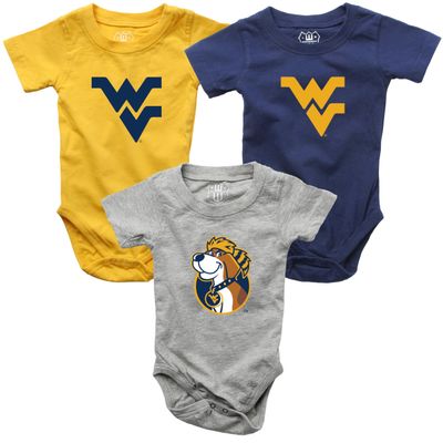 Wes and Willy Baby College Team 3 Pack of Cotton Rompers(West Virginia Mountaineers, 6 Month)