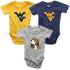 Wes and Willy Baby College Team 3 Pack of Cotton Rompers(West Virginia Mountaineers, 6 Month) view 1