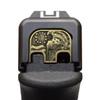 Milspin CNC Milled 3D Engraved Slide Back Plate Compatible with Glock Gen 1-5 I 3 Dimensional I Made in USA (3D Spartan Helmet, Brass, Models G17-G41, G45) view 1