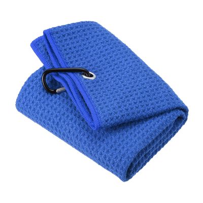 PATIKIL 20"x16" Tri-Fold Golf Towels, Waffle Pattern Towels Soft Fiber Strong Water Absorption with D Clip for Golf Lovers, Dark Blue