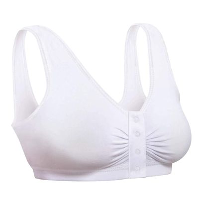 Snap Front Seamless Bra with Ultra-Wide Straps for Comfort and Support, Plush Fabric - White, 3XL