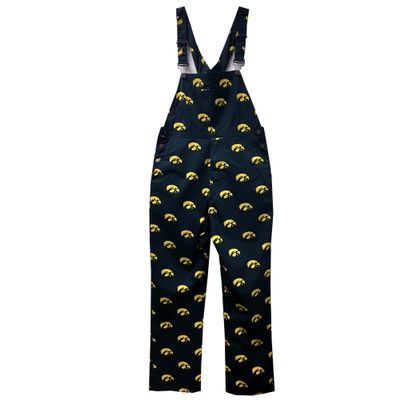 Wes and Willy Mens College Gameday Tailgating Lightweight Fashion Overalls (Iowa Hawkeyes, Logo Black, XXX-Large)