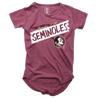 Wes and Willy NCAA Girls S/S Burnout Tee,Florida State Seminoles,6X,Wine
