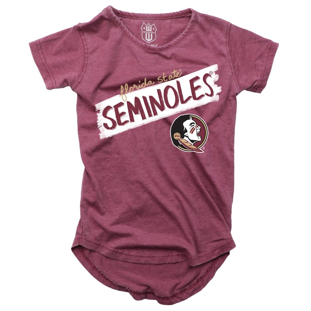 Wes and Willy NCAA Girls S/S Burnout Tee,Florida State Seminoles,6X,Wine