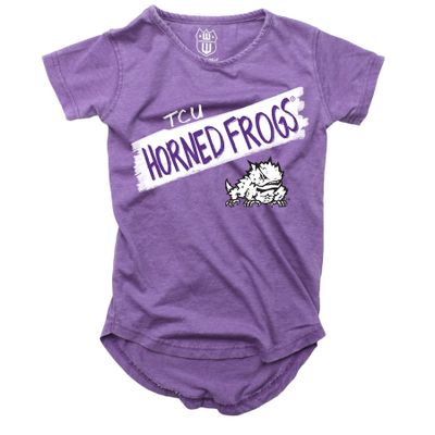 Wes and Willy NCAA Girls S/S Burnout Tee,TCU Horned Frogs,4T,Grape