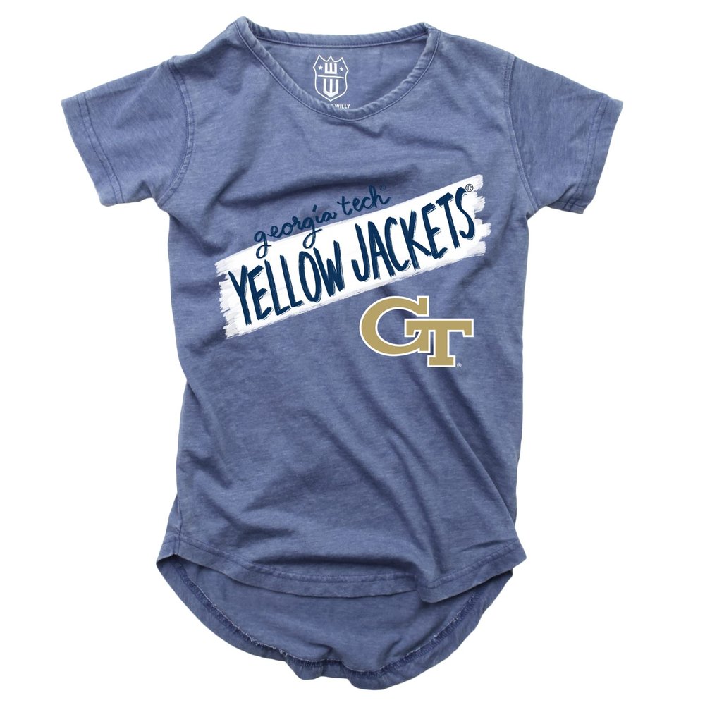 Wes and Willy NCAA Girls S/S Burnout Tee,Georgia Tech Yellow Jackets,4,Midnight