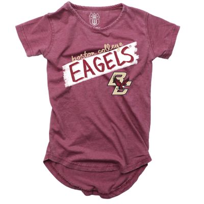 Wes and Willy NCAA Girls S/S Burnout Tee,Boston College Eagles,7-8,Wine