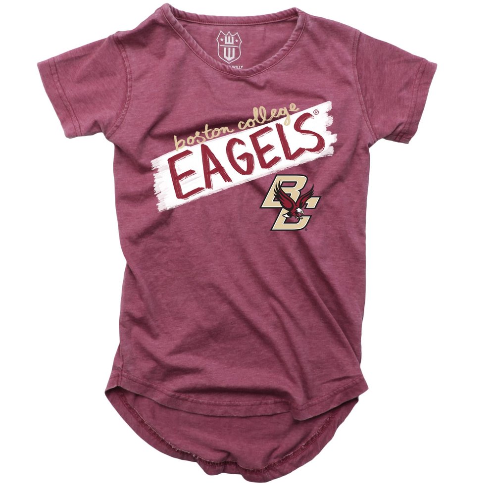 Wes and Willy NCAA Girls S/S Burnout Tee,Boston College Eagles,7-8,Wine