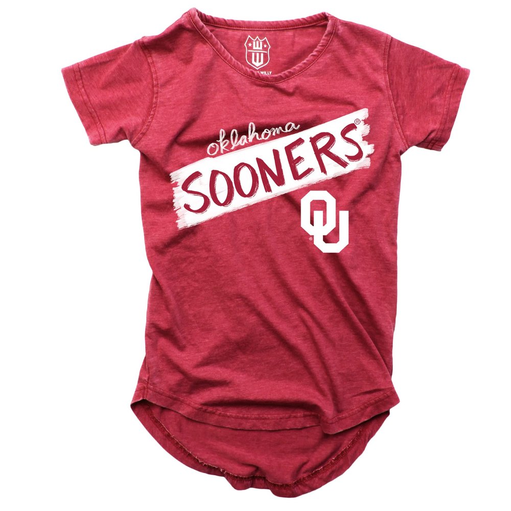 Wes and Willy NCAA Girls S/S Burnout Tee,Oklahoma Sooners,12,Bullseye Red