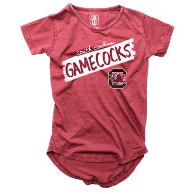 Wes and Willy NCAA Girls S/S Burnout Tee,South Carolina Gamecocks,4,Deep Maroon