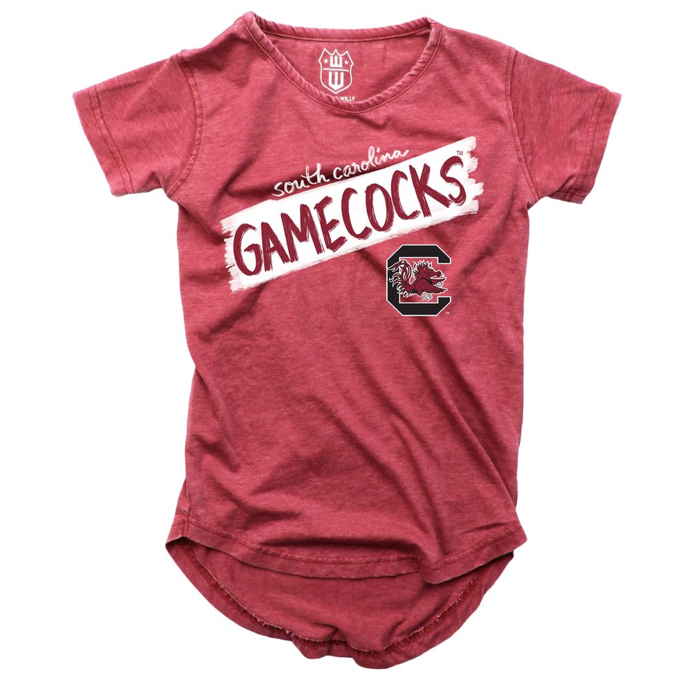 Wes and Willy NCAA Girls S/S Burnout Tee,South Carolina Gamecocks,4,Deep Maroon