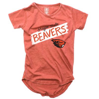 Wes and Willy NCAA Girls S/S Burnout Tee,Oregon State Beavers,10,Orange Crush