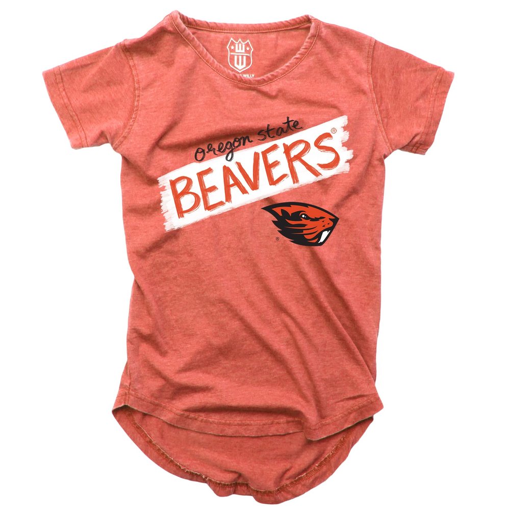 Wes and Willy NCAA Girls S/S Burnout Tee,Oregon State Beavers,10,Orange Crush