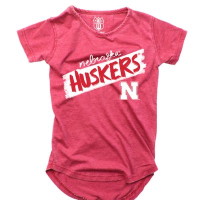 Wes and Willy NCAA Girls S/S Burnout Tee,Nebraska Cornhuskers,2T,Cherry
