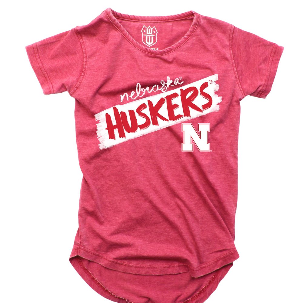 Wes and Willy NCAA Girls S/S Burnout Tee,Nebraska Cornhuskers,2T,Cherry