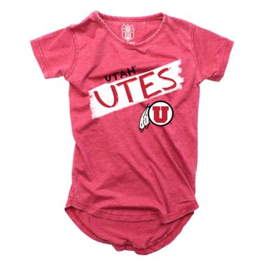Wes and Willy NCAA Girls S/S Burnout Tee,Utah Utes,12,Cherry
