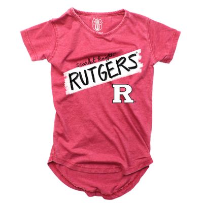 Wes and Willy NCAA Girls S/S Burnout Tee,Rutgers Scarlet Knights,12,Cherry