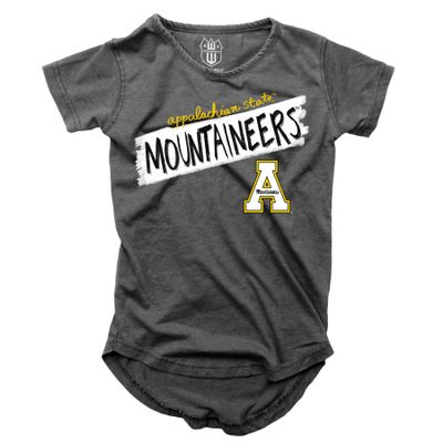 Wes and Willy NCAA Girls S/S Burnout Tee,Appalachian State Mountaineers,4T,Black