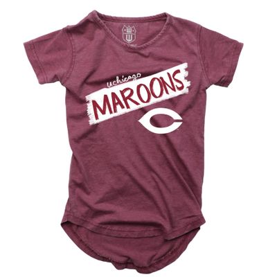 Wes and Willy NCAA Girls S/S Burnout Tee,Univ of Chicago Maroons,14,HAR Maroon