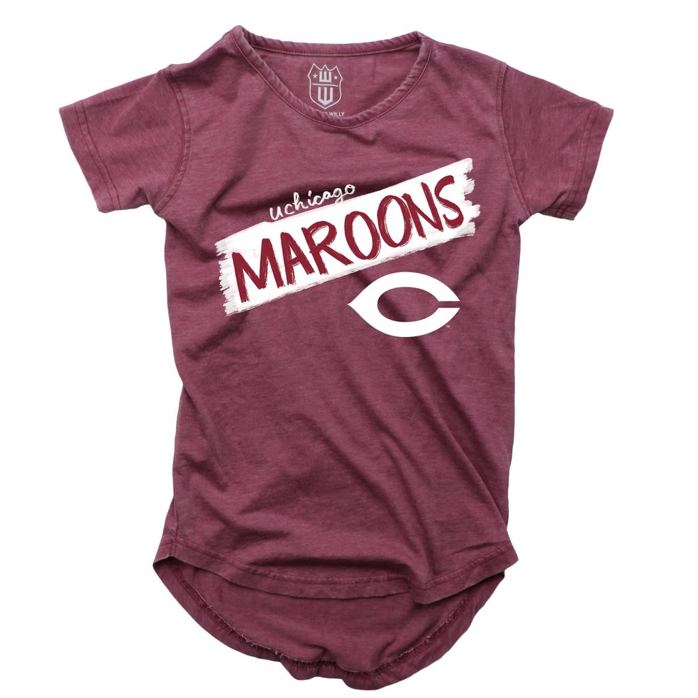 Wes and Willy NCAA Girls S/S Burnout Tee,Univ of Chicago Maroons,14,HAR Maroon