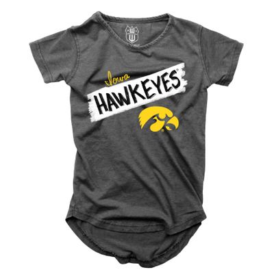 Wes and Willy NCAA Girls S/S Burnout Tee,Iowa Hawkeyes,3T,Black