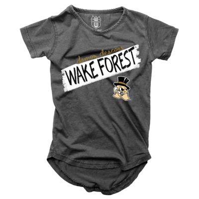 Wes and Willy NCAA Girls S/S Burnout Tee,Wake Forest Demon Deacons,6,Black