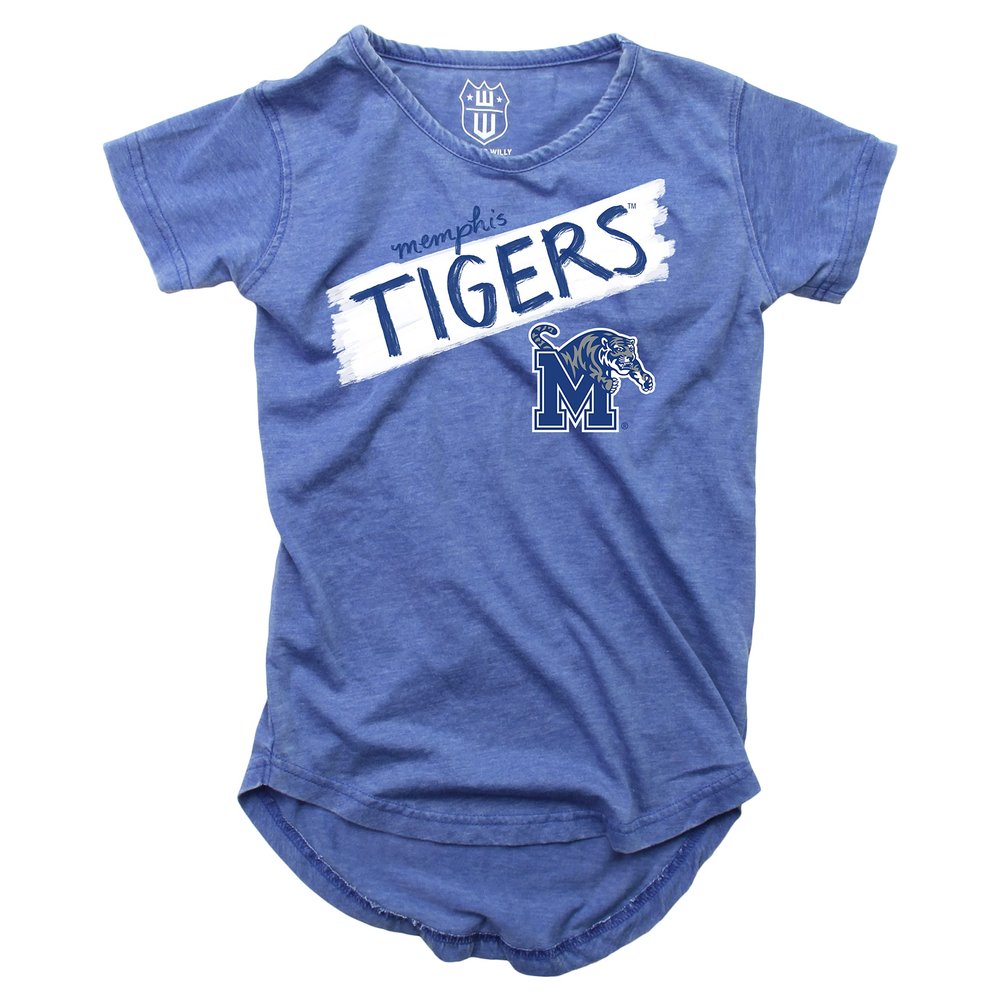 Wes and Willy NCAA Girls S/S Burnout Tee,Memphis Tigers,2T,Blue Moon