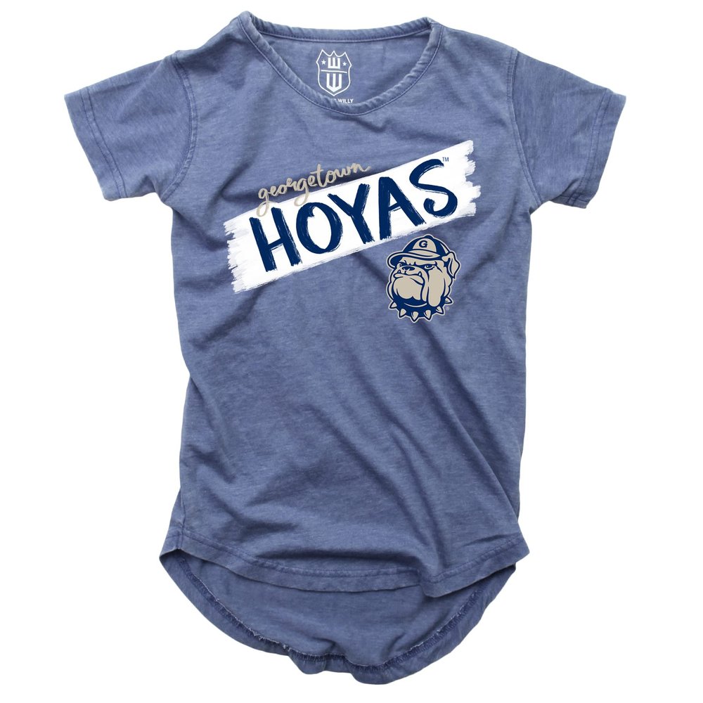 Wes and Willy NCAA Girls S/S Burnout Tee,Georgetown Hoyas,12,Midnight