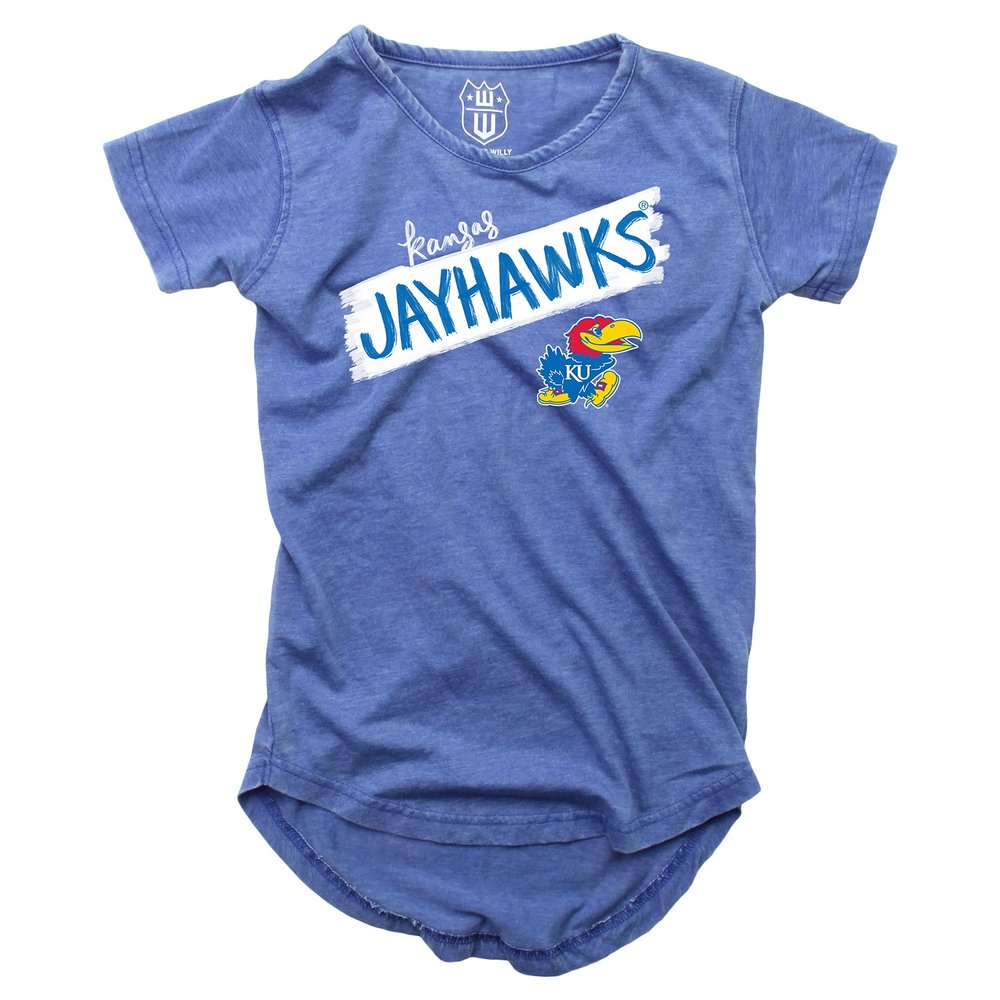 Wes and Willy NCAA Girls S/S Burnout Tee,Kansas Jayhawks,3T,Blue Moon