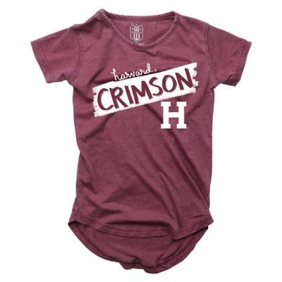 Wes and Willy NCAA Girls S/S Burnout Tee,Harvard Crimson,4,HAR Maroon
