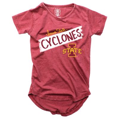 Wes and Willy NCAA Girls S/S Burnout Tee,Iowa State Cyclones,10,Deep Maroon