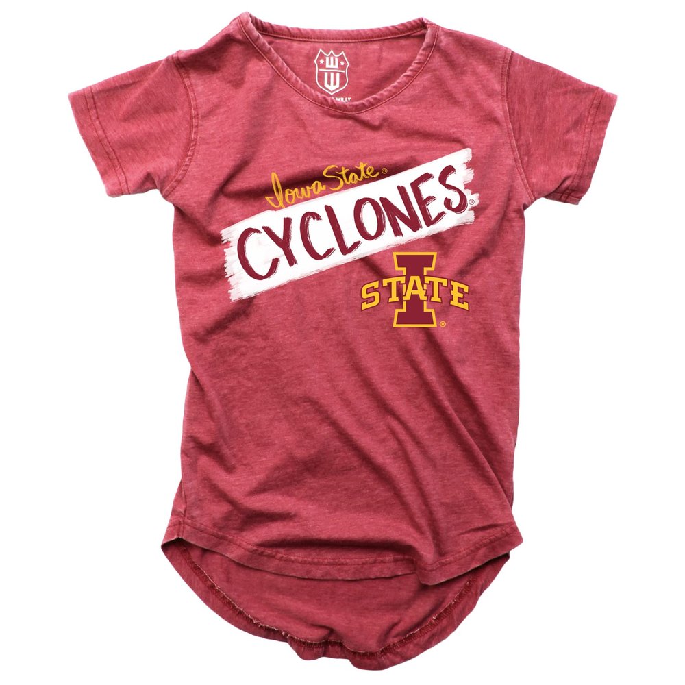 Wes and Willy NCAA Girls S/S Burnout Tee,Iowa State Cyclones,10,Deep Maroon