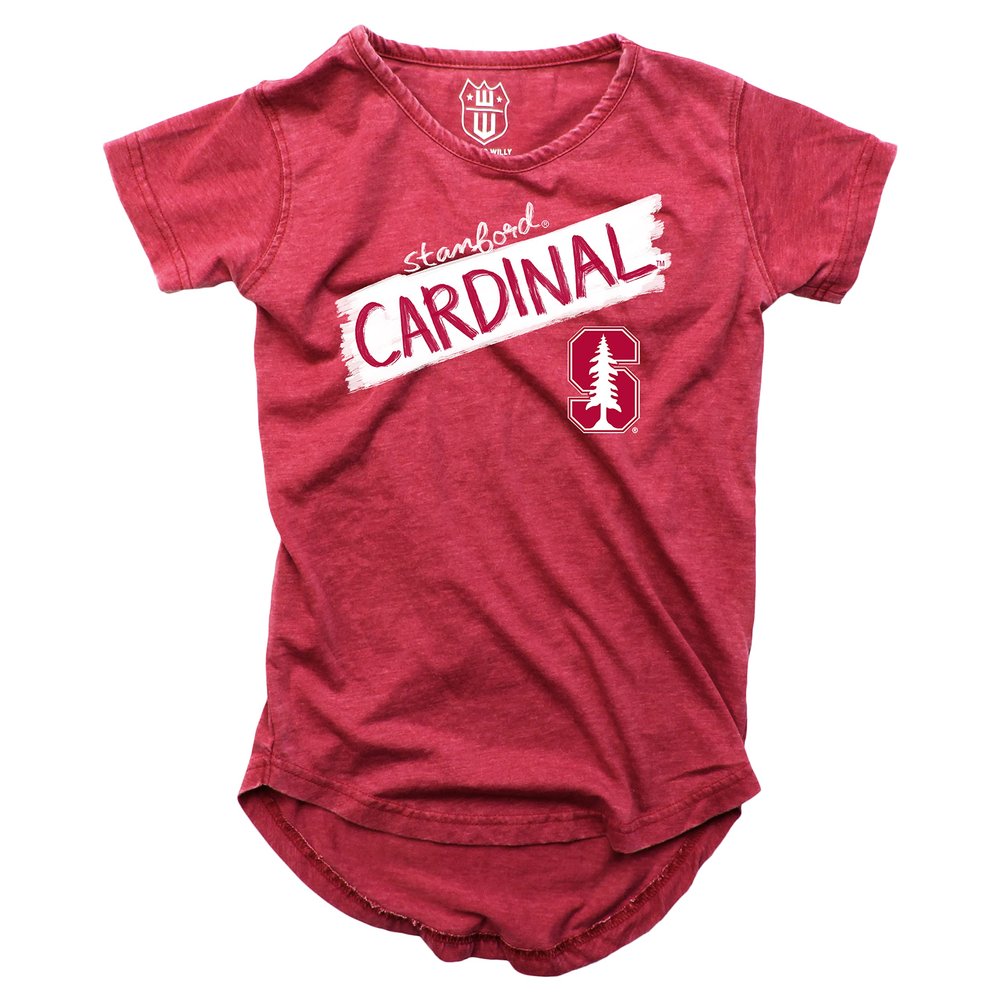 Wes and Willy NCAA Girls S/S Burnout Tee,Stanford Cardinal,14,Bullseye Red