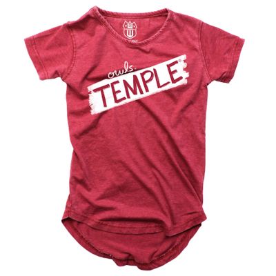 Wes and Willy NCAA Girls S/S Burnout Tee,Temple Owls,3T,Bullseye Red