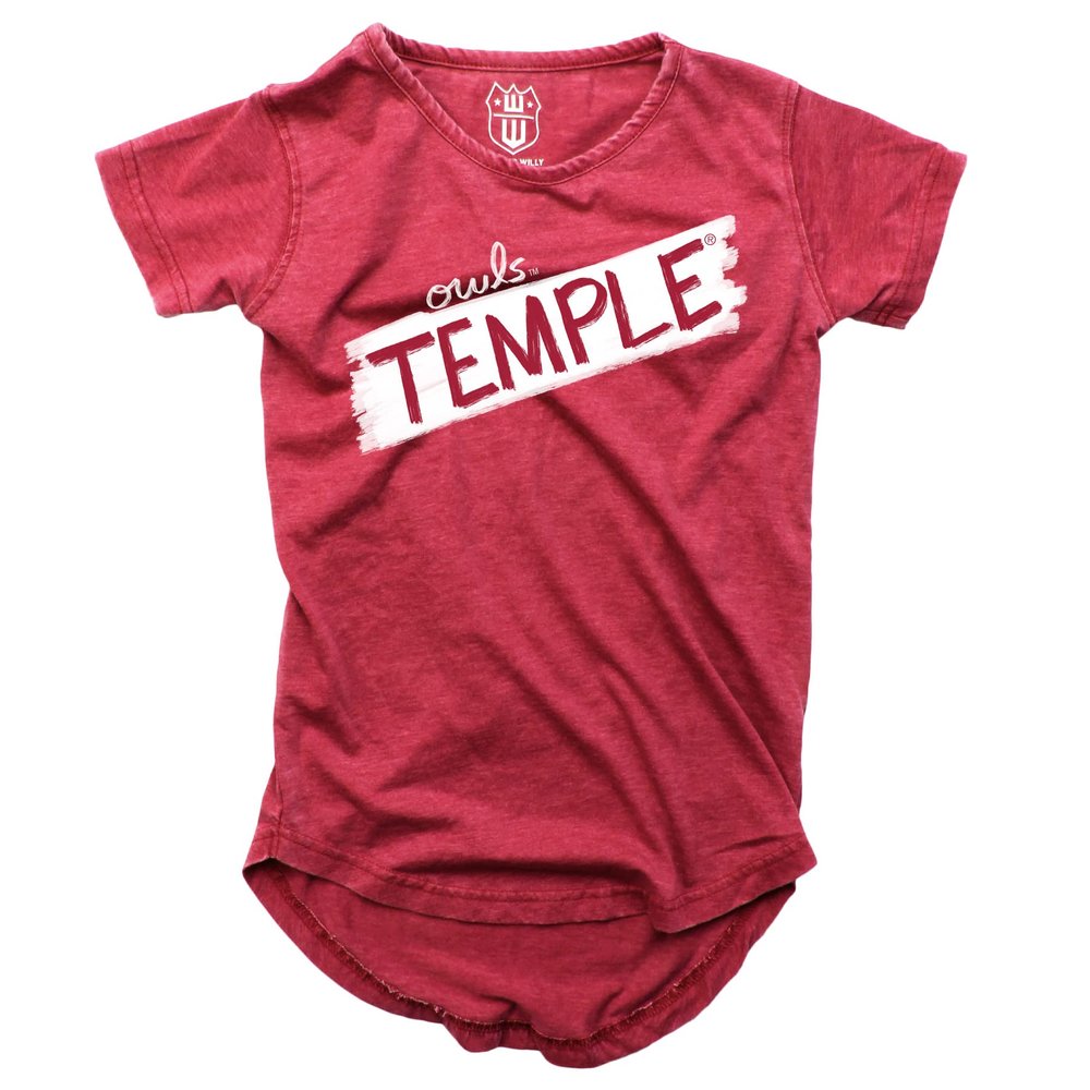 Wes and Willy NCAA Girls S/S Burnout Tee,Temple Owls,3T,Bullseye Red