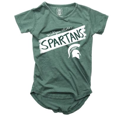Wes and Willy NCAA Girls S/S Burnout Tee,Michigan State Spartans,14,Evergreen