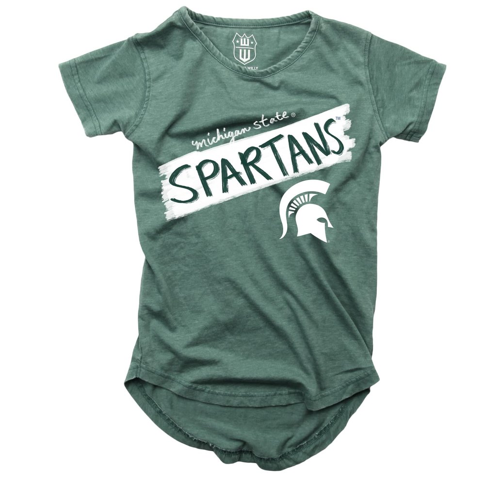 Wes and Willy NCAA Girls S/S Burnout Tee,Michigan State Spartans,14,Evergreen