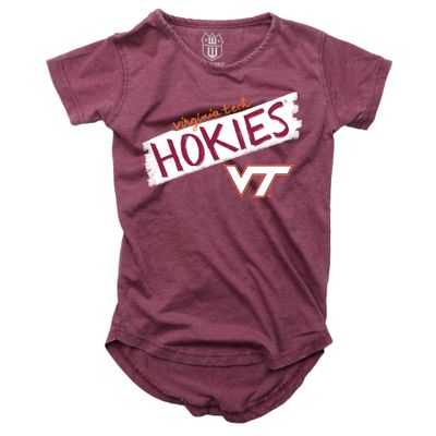 Wes and Willy NCAA Girls S/S Burnout Tee,Virginia Tech Hokies,14,HAR Maroon