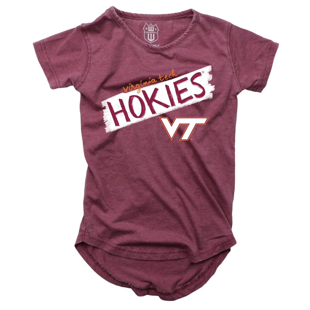 Wes and Willy NCAA Girls S/S Burnout Tee,Virginia Tech Hokies,14,HAR Maroon