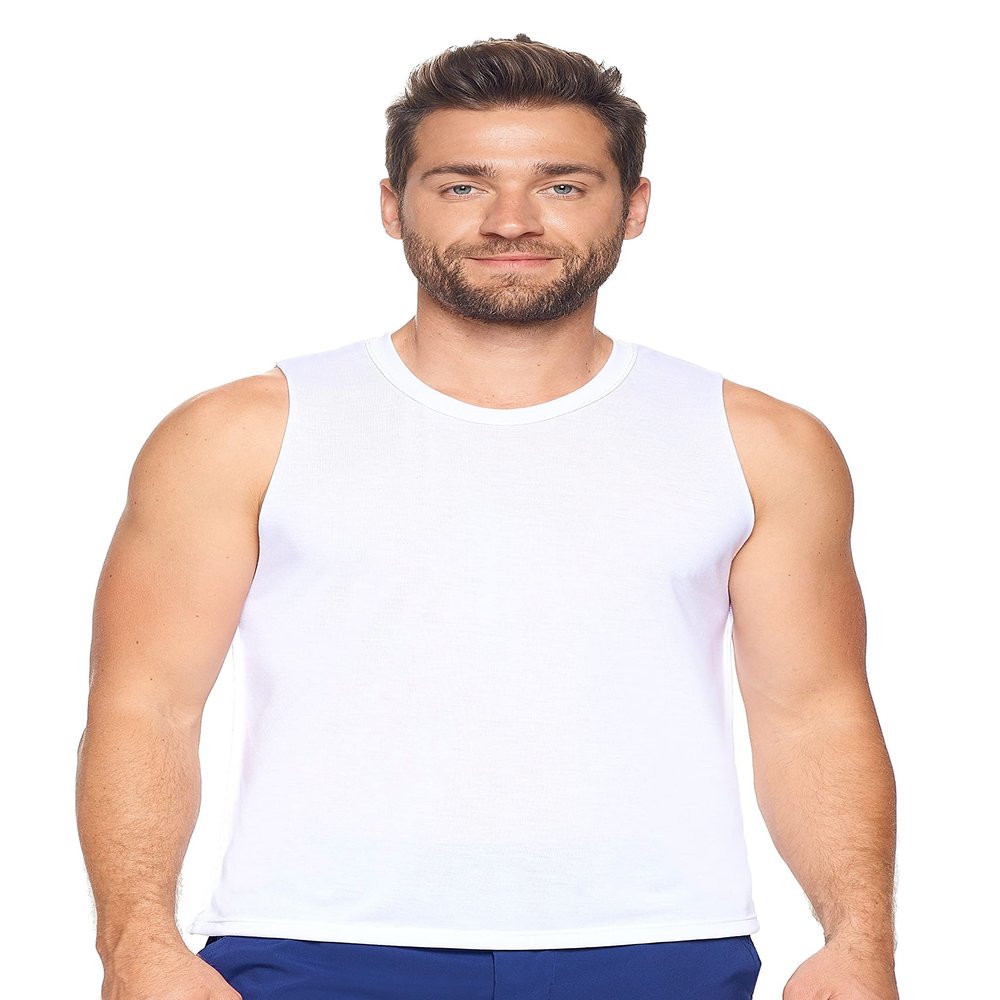 Expert Brand USA-Made Men's Soft Casual Activewear Siro Raw Edge Muscle Tee, White, Small