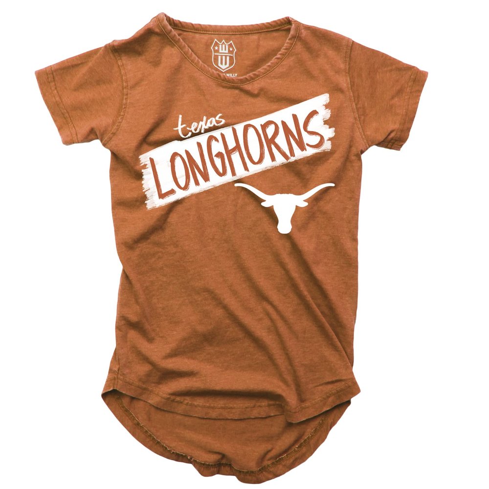 Wes and Willy NCAA Girls S/S Burnout Tee,Texas Longhorns,14,TX Orange