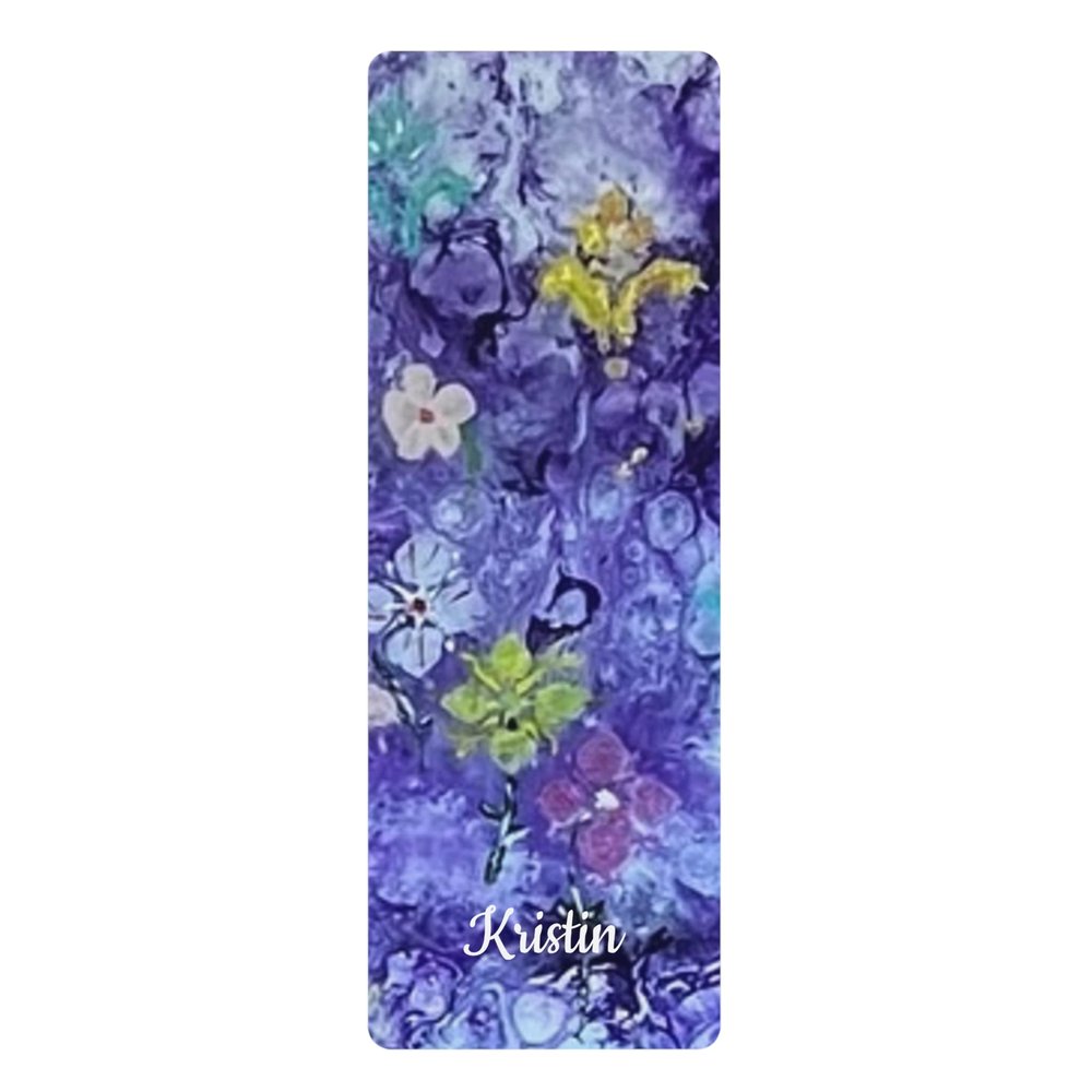 Personalized Purple Flowers colorful whimsical quirky Non-slip Grip Rubber Yoga Mat, Soft Suede Top Yoga Mat, Kids Yoga Mat, Adult Yoga Mat, Cushioning, Lightweight, Impact Lessening, Pilates Mat, Exercise Gym or Home Mat