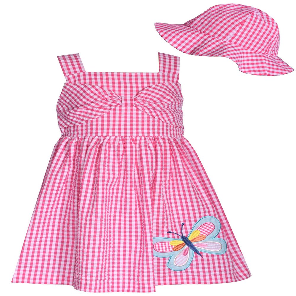 Bonnie Jean Girls 3M-6X Bright Seersucker Applique Dress and Hat (Butterfly 3-6M)