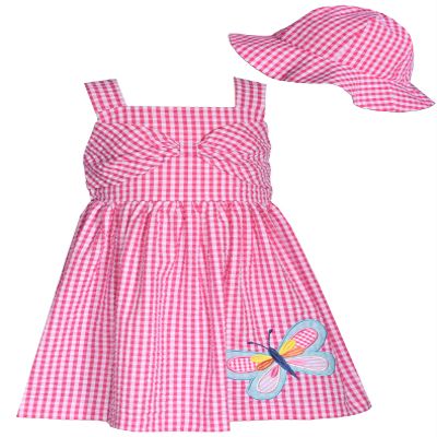 Bonnie Jean Girls 3M-6X Bright Seersucker Applique Dress and Hat (Butterfly 12M)