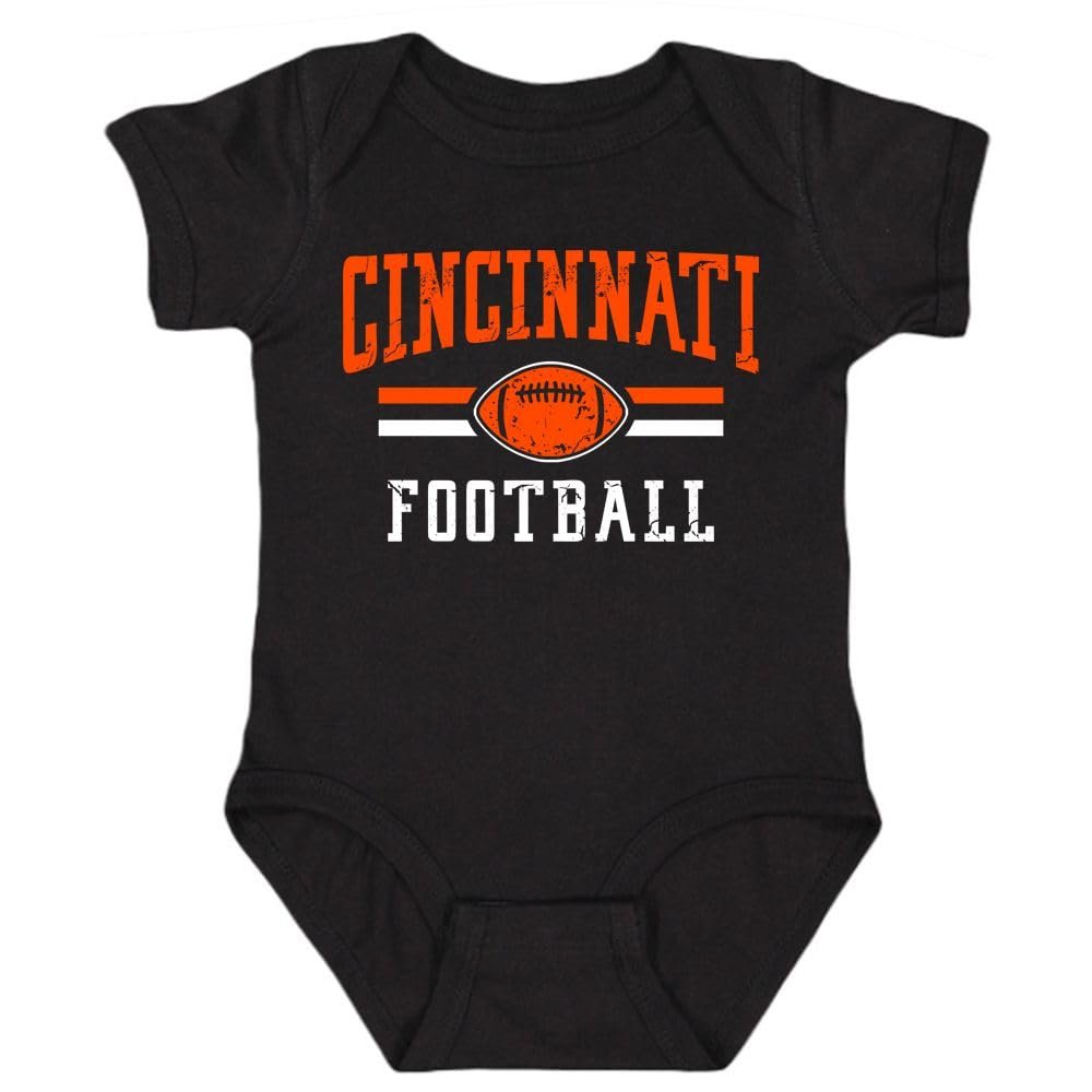 Xtreme Apparrel Cincinnati Retro Team Baby Bodysuit for Football Fans (Black, 24M)
