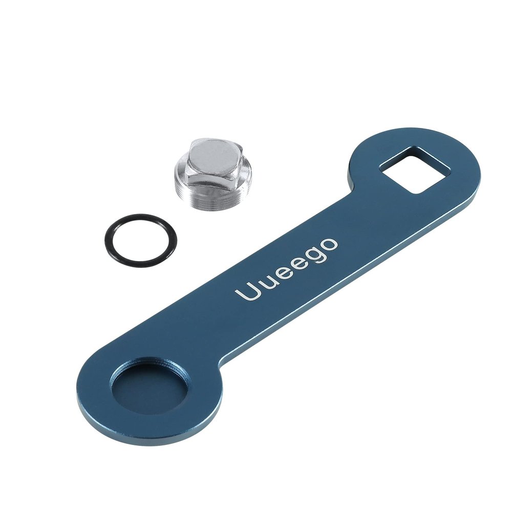 uueeGo Non-Corrosive Aluminum Boat Drain Plug Wrench, Patented, Fits 1/2 inch NPT Plug, Includes 1 Spare Brass Plug, Blue