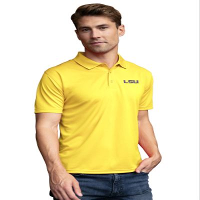 Vantage Apparel Men's Collegiate Premium Moisture Wicking Dark Gray Icon Polo, LSU Tigers, Gold, X-Large