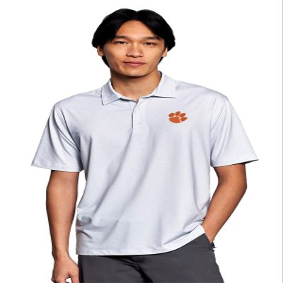 Vantage Apparel Men's Collegiate Premium Moisture Wicking Stretch Fit Diamond Print Polo, Clemson Tigers, Gray, Large