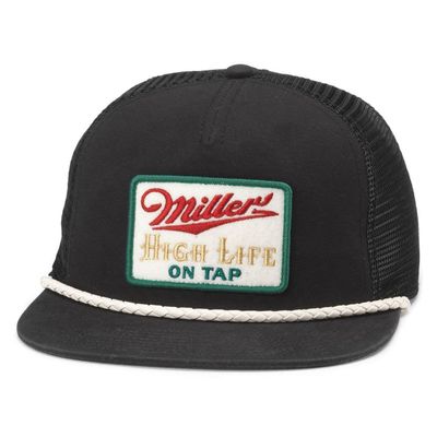 AMERICAN NEEDLE Miller High Life Beer Wyatt Adjustable Snapback Trucker Baseball Hat (23014A-MHL-BLK) Black